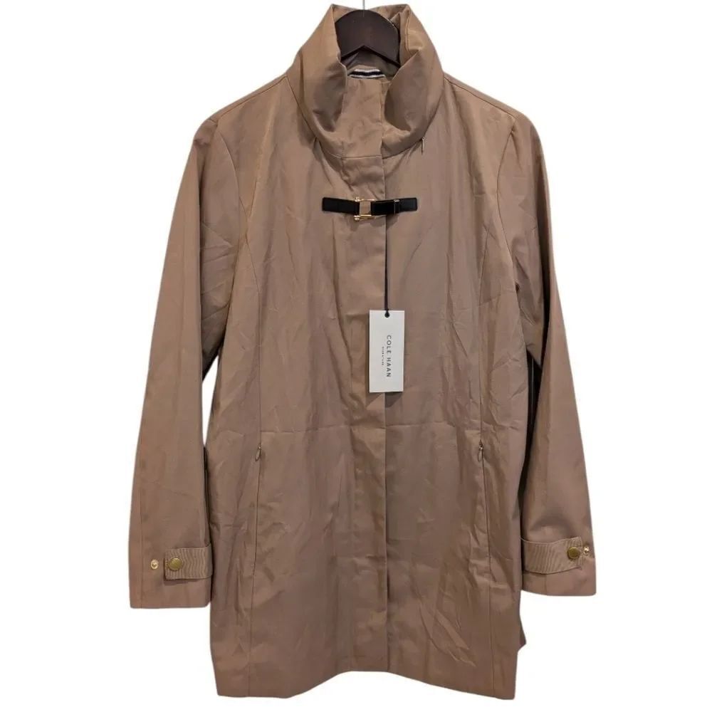 Cole Haan Signature Tan Stowaway Hood Rain Coat Trench - Size M NWT